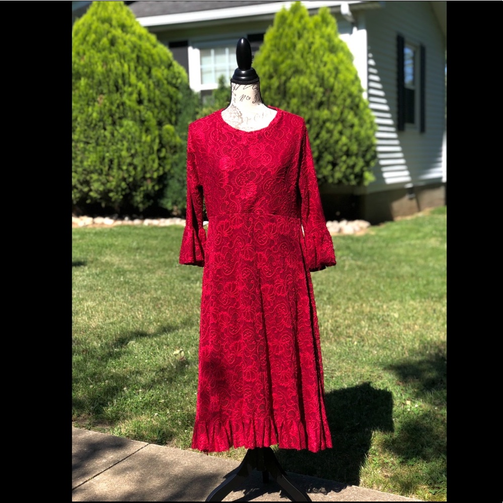 Deep red custom made large lace dress